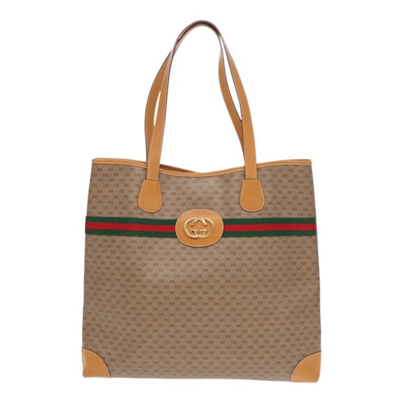 GUCCI Micro GG Canvas Web Sherry Line Tote Bag Beige Gold Auth kk337 - Picture 13 of 16